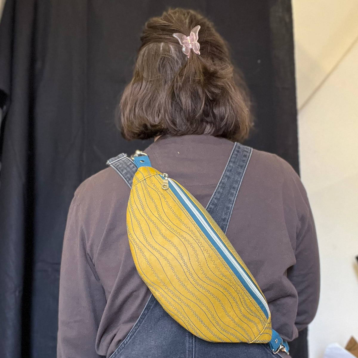 Upcycled Faux Leather Sling Bag | Mustard Yellow Bum Bag, Ethically Handmade