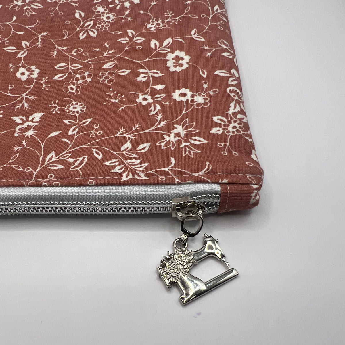 Handmade Upcycled Zipper Pouch - Coral Pink Florals