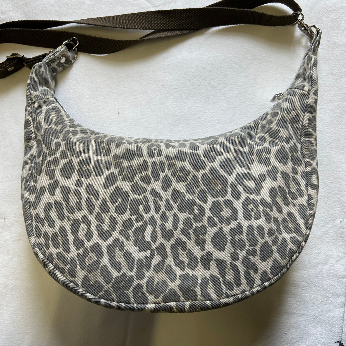 Upcycled Leopard Print Crossbody Half Moon Bag