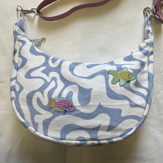 Upcycled Deep Sea Denim Crossbody Half Moon Bag