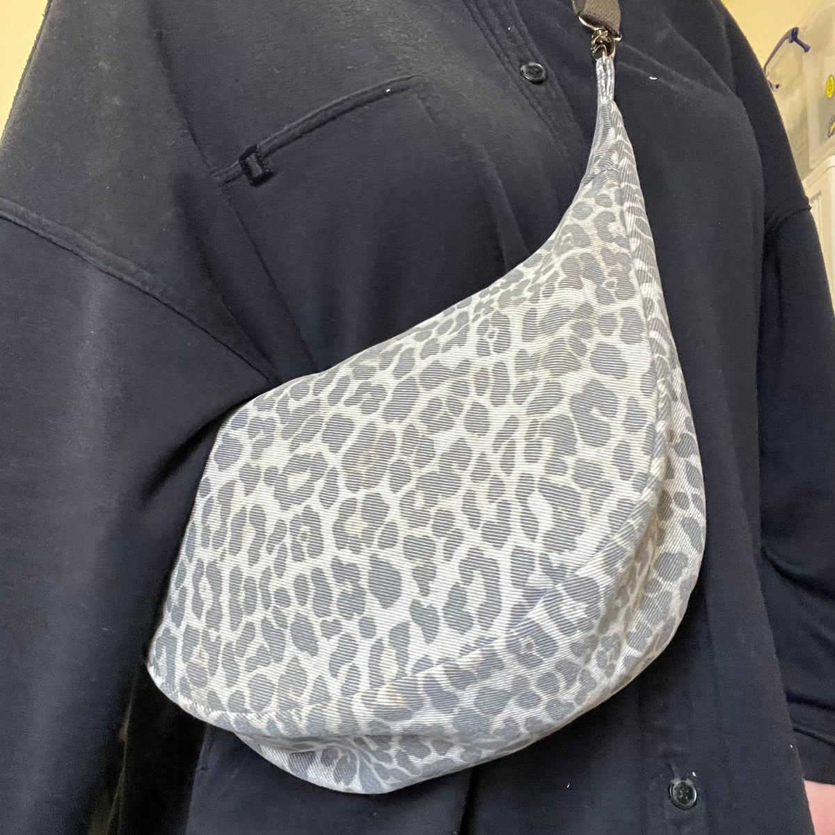 Upcycled Leopard Print Crossbody Half Moon Bag