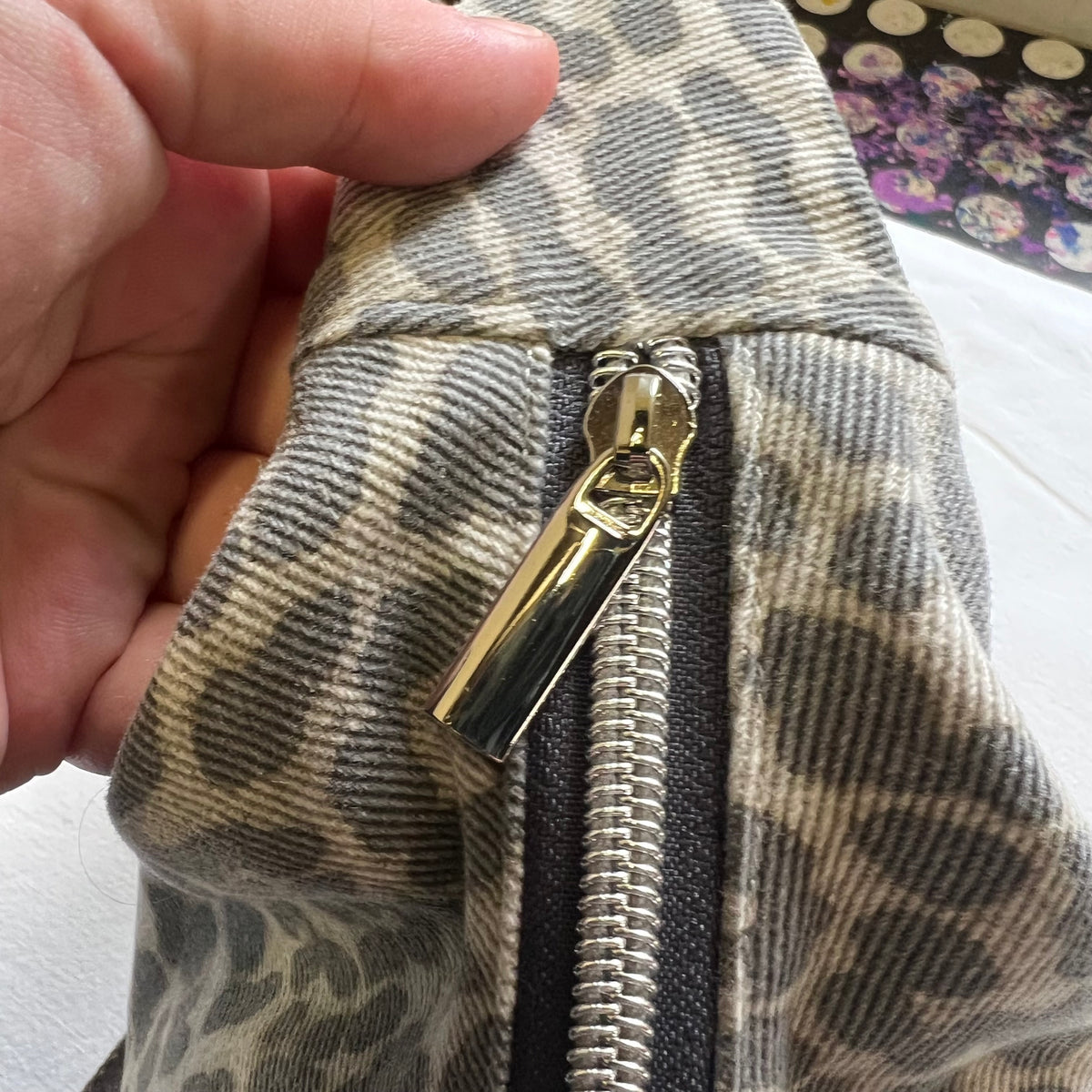 Upcycled Leopard Print Crossbody Half Moon Bag
