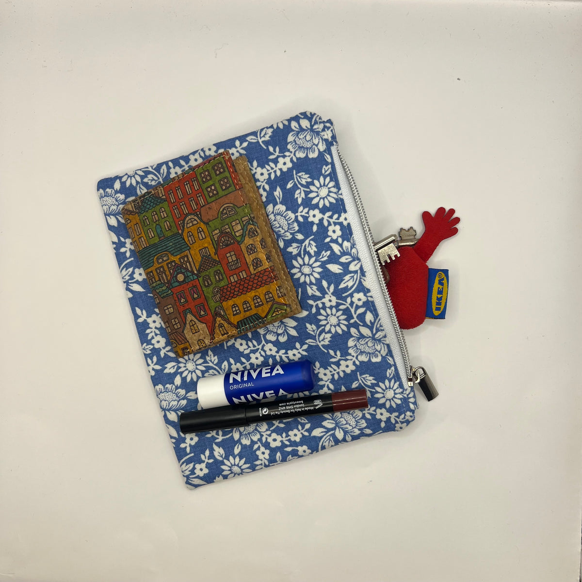 Handmade Upcycled Zipper Pouch - Blue Floral Print
