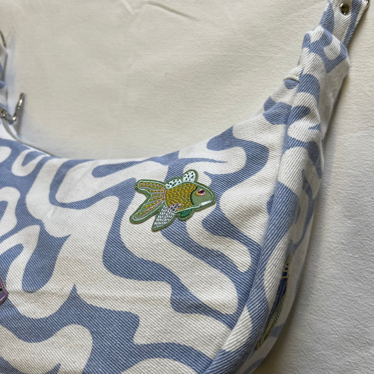 Upcycled Deep Sea Denim Crossbody Half Moon Bag