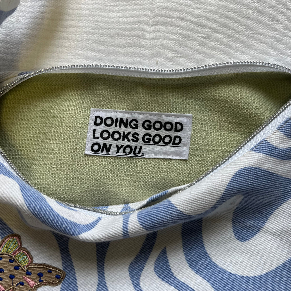 Upcycled Deep Sea Denim Crossbody Half Moon Bag