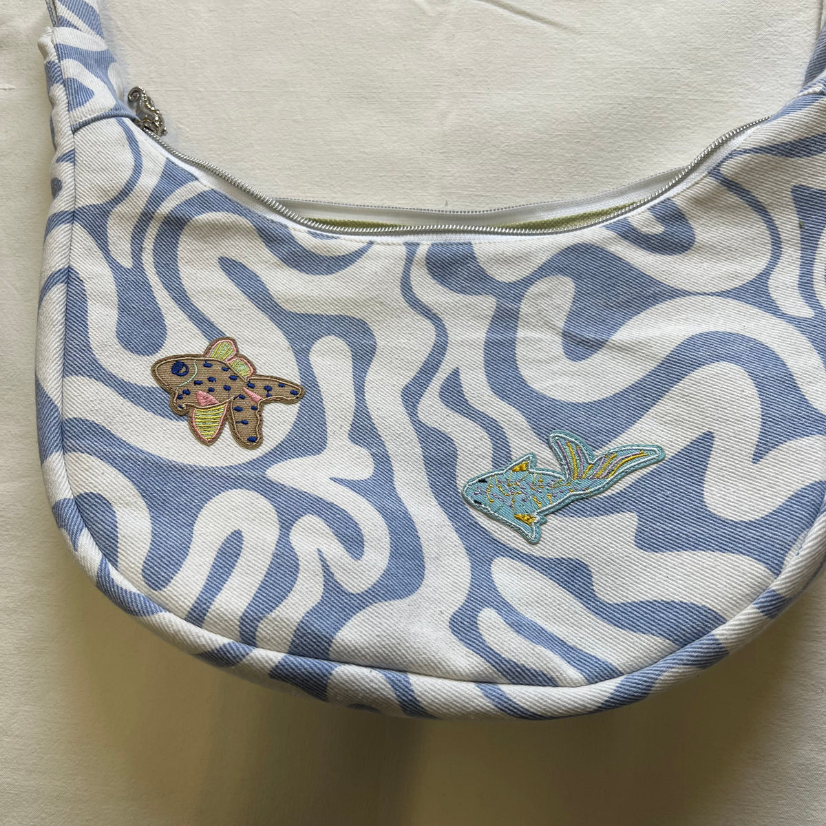 Upcycled Deep Sea Denim Crossbody Half Moon Bag