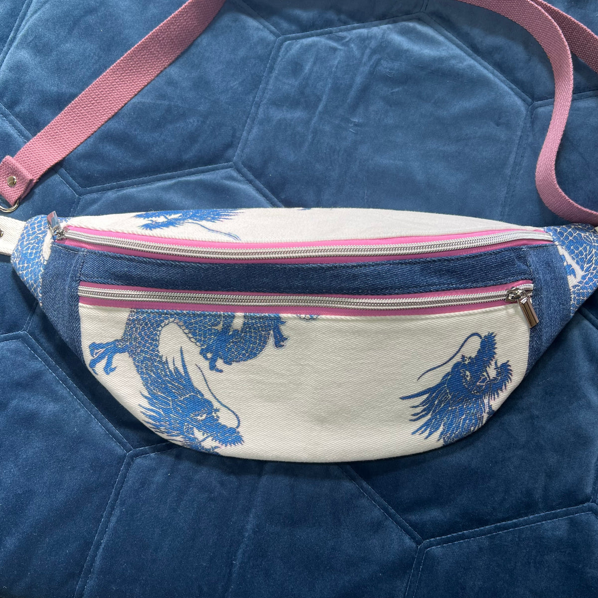 Upcycled Denim Dragon Bum Bag, Handmade Crossbody Festival Bag