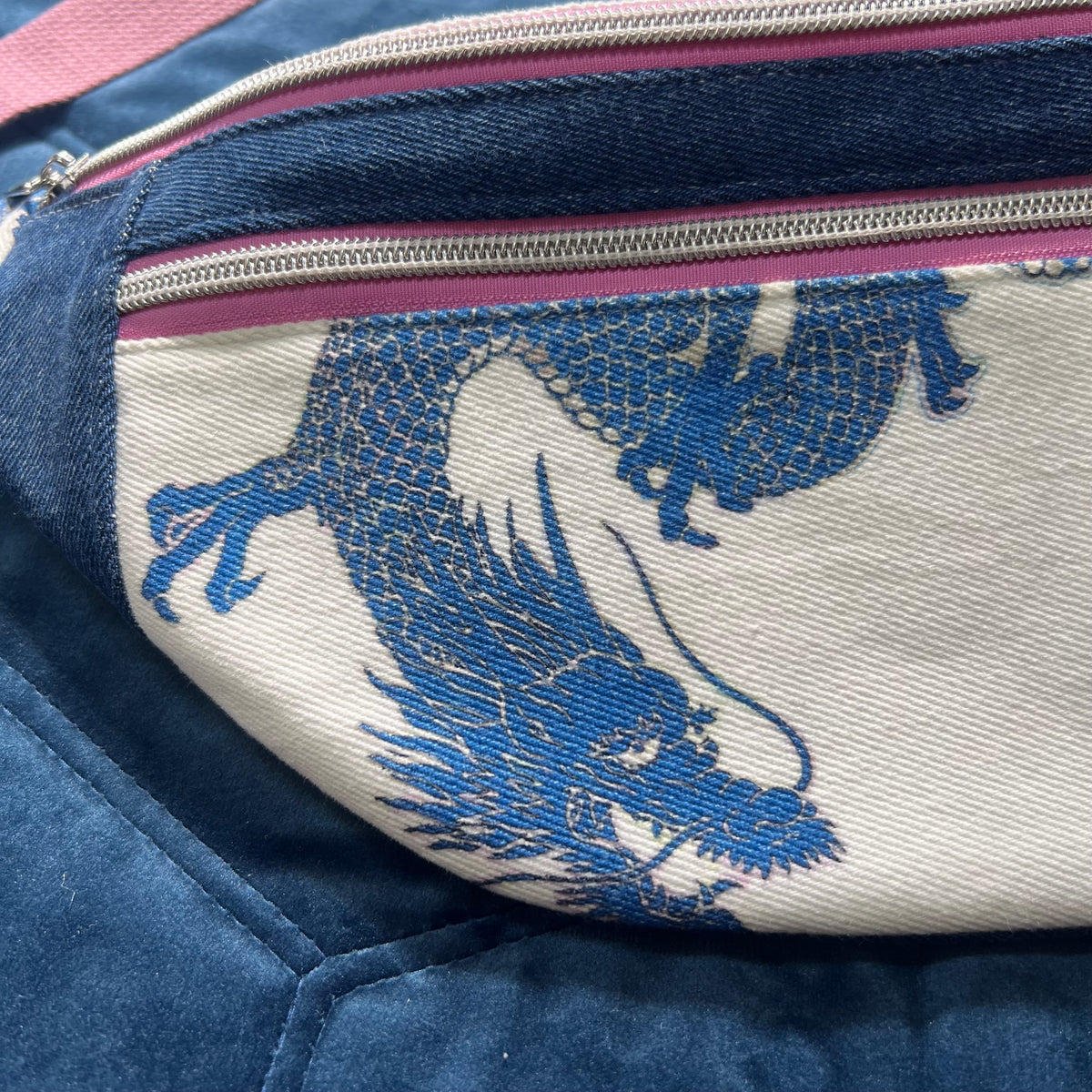 Upcycled Denim Dragon Bum Bag, Handmade Crossbody Festival Bag