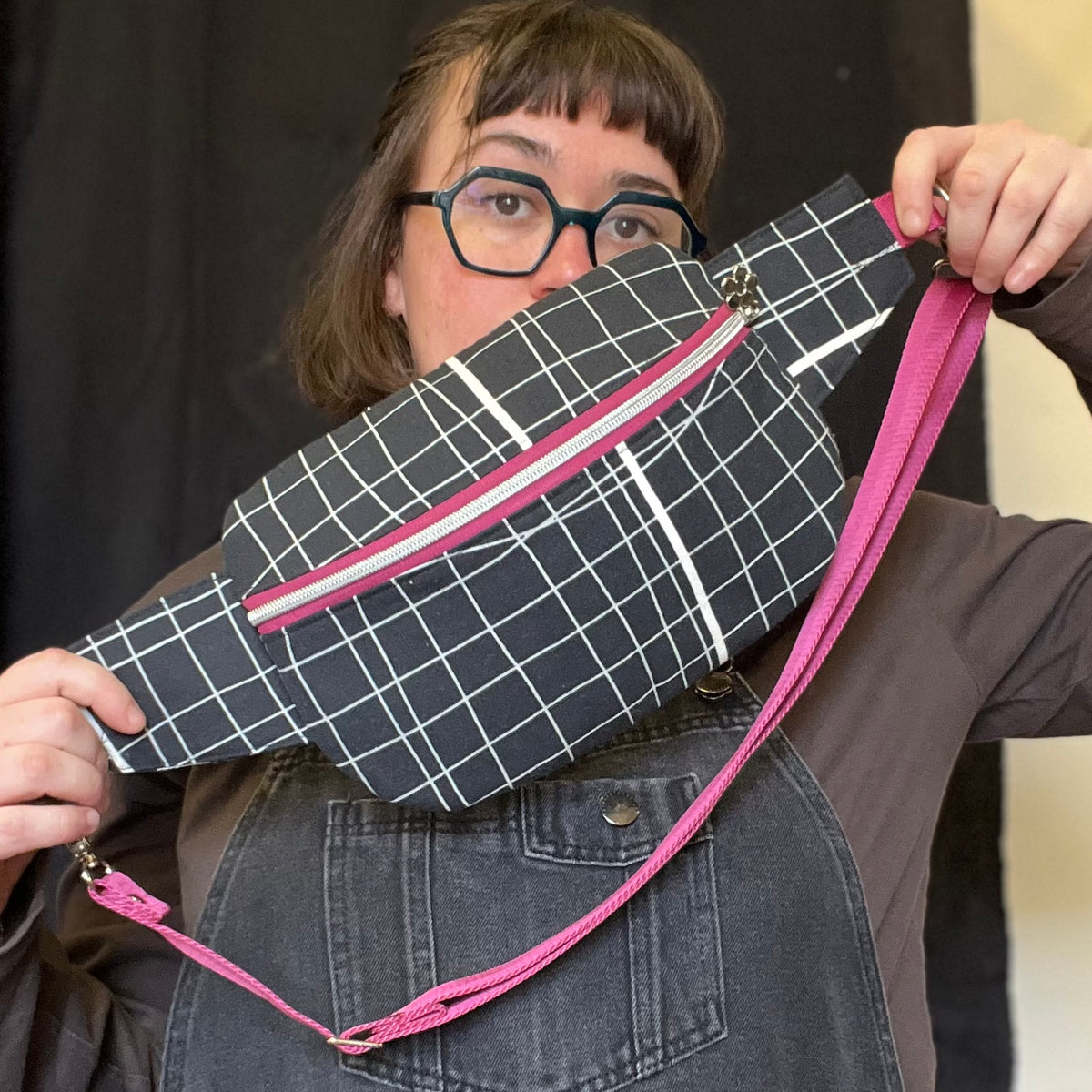 Upcycled Distorted Check Sling Bag, Sustainable Crossbody Accessory