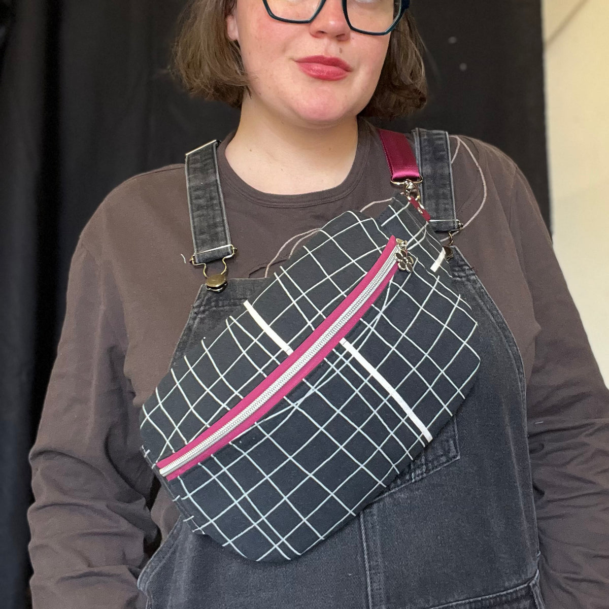 Upcycled Distorted Check Sling Bag, Sustainable Crossbody Accessory
