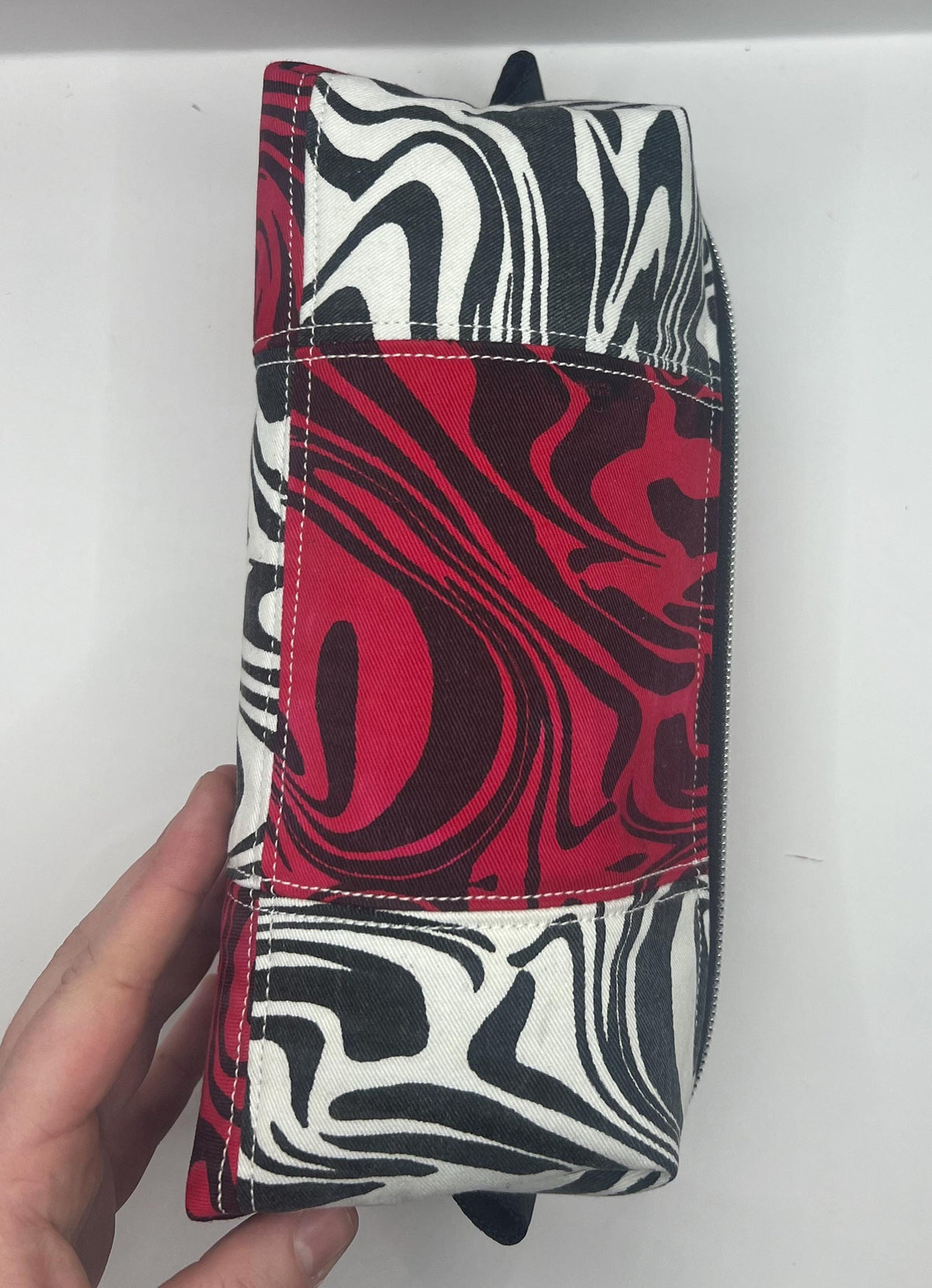 Upcycled Patchwork Swirly Pencil Case | Eco-conscious and Sustainable Pouch and Organiser | Cosmetics Bag