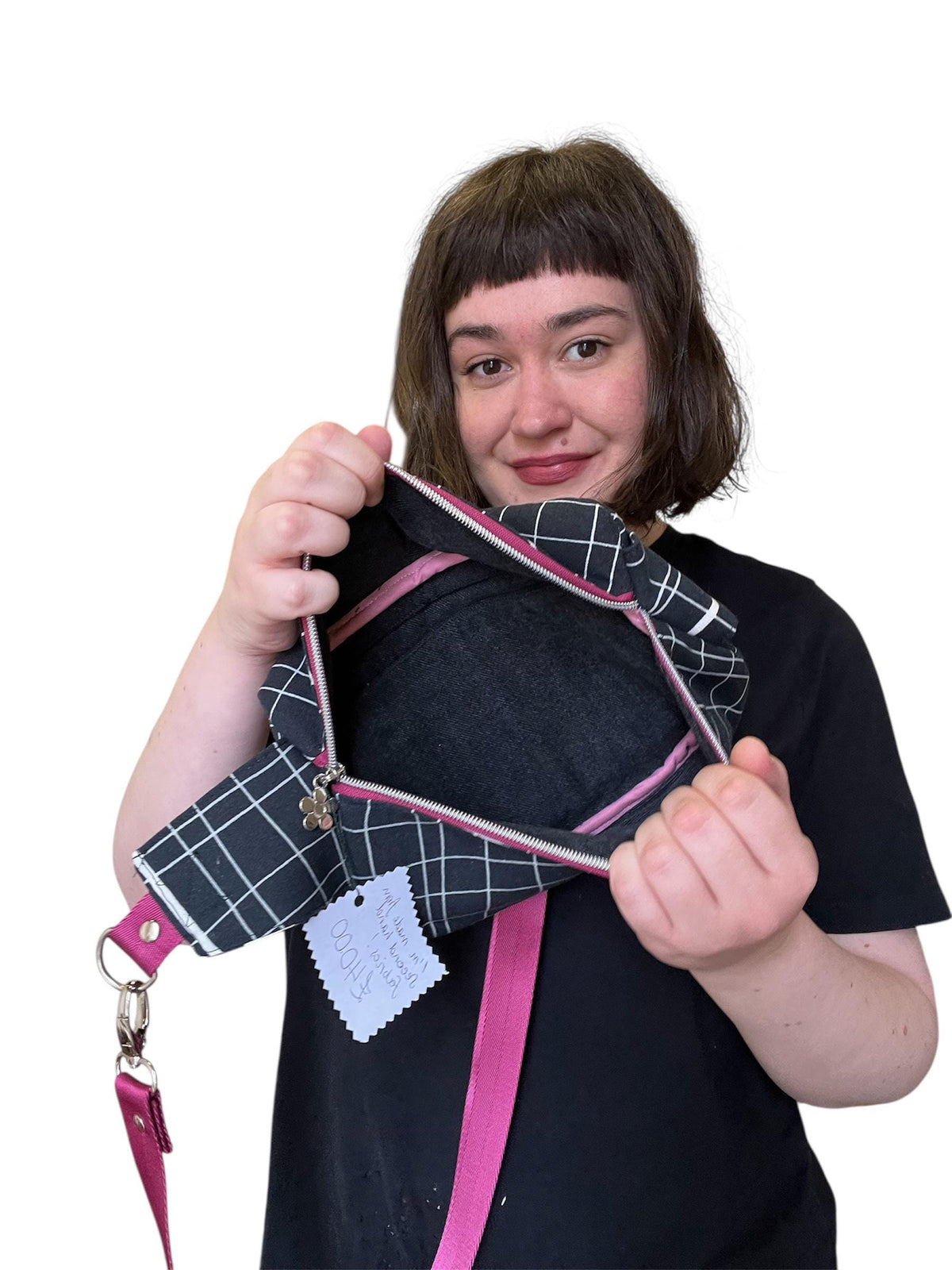 Upcycled Distorted Check Sling Bag, Sustainable Crossbody Accessory