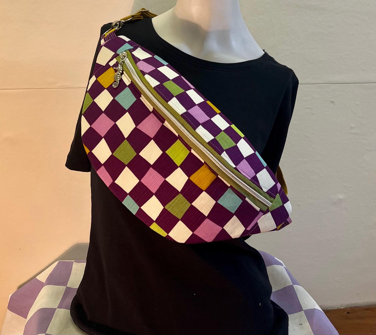 Checkerboard Sling Bag | Upcycled Vintage Streetwear Bum Bag - Ethically Handmade