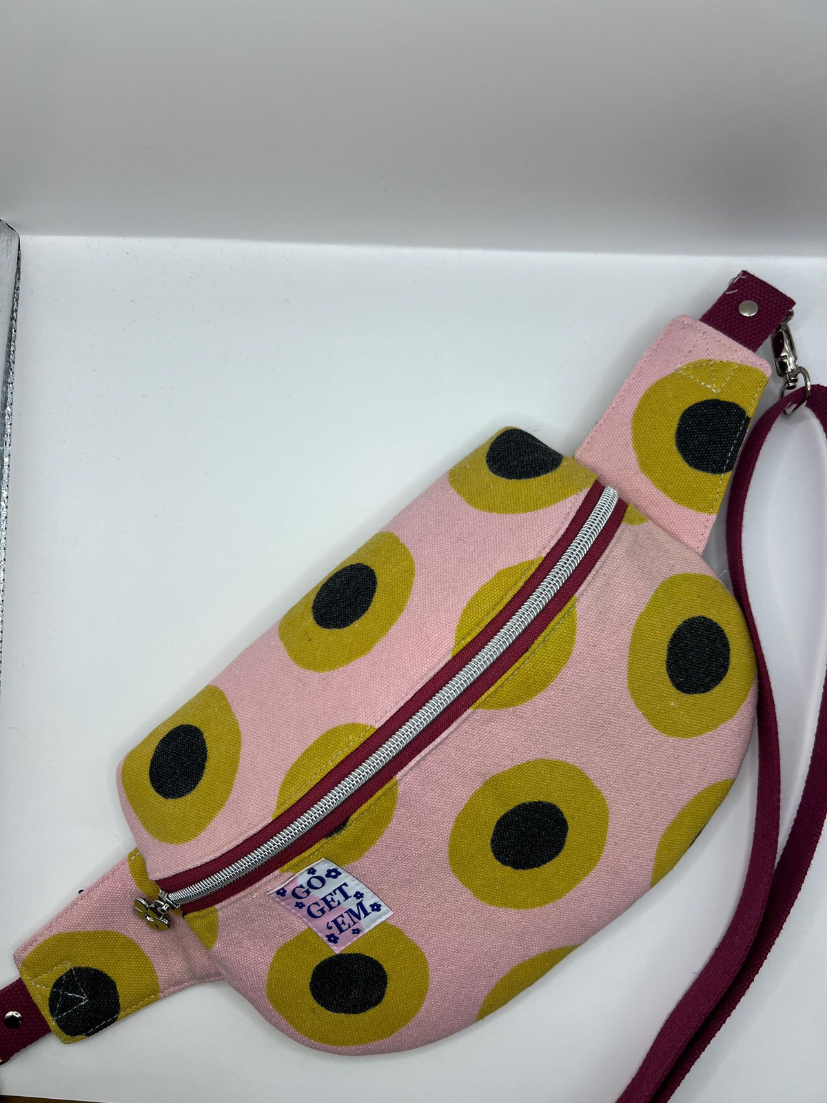 Upcycled Pink Yellow Retro Sling Bag, Vintage Inspired Streetwear Bum Bag