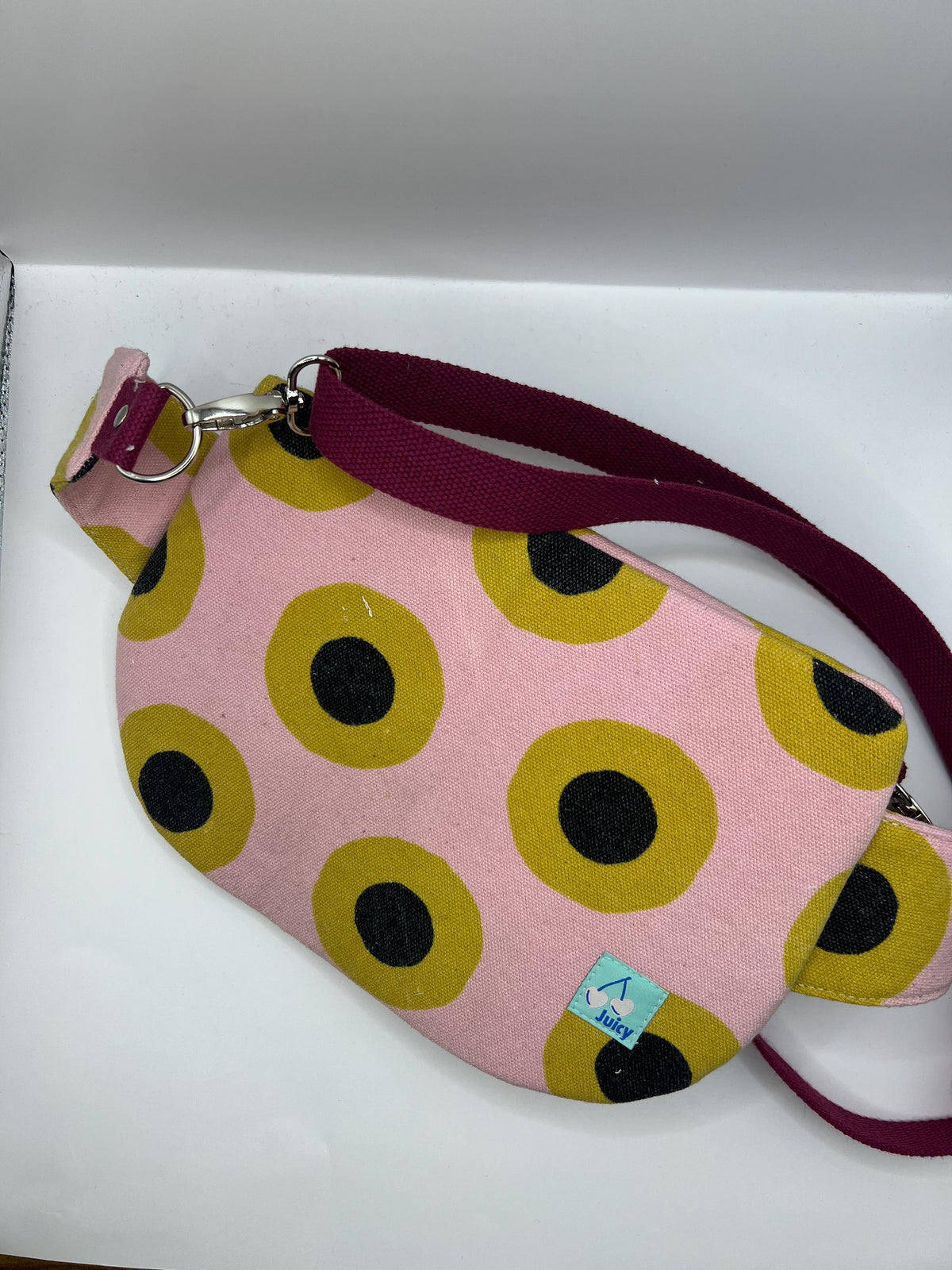 Upcycled Pink Yellow Retro Sling Bag, Vintage Inspired Streetwear Bum Bag